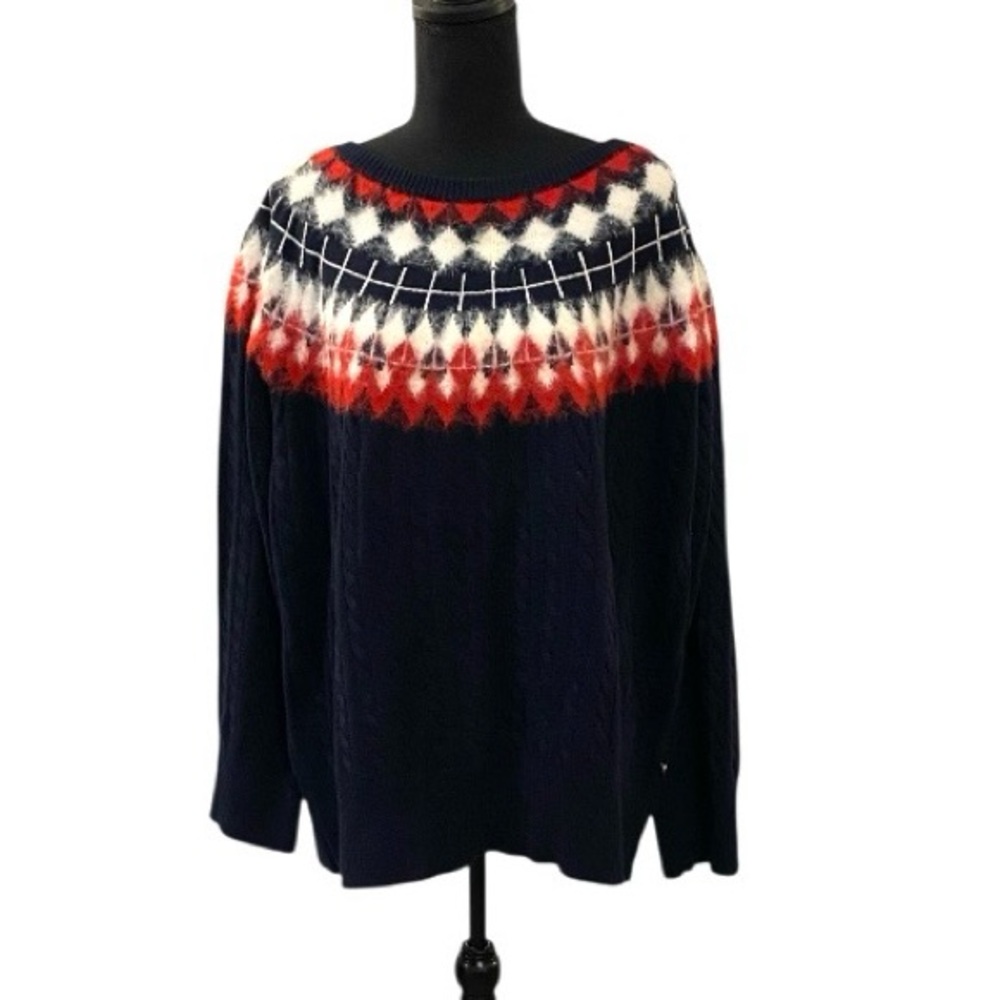 NWT Tommy Hilfiger Navy & Red Patterned Sweater 3X - Picture 2 of 11